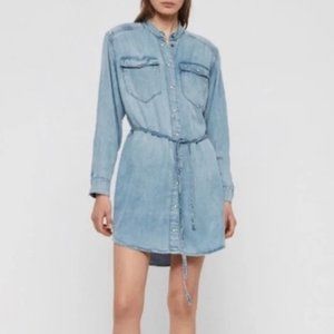 All Saints Light Blue Denim Long Sleeve Shirt Dress
